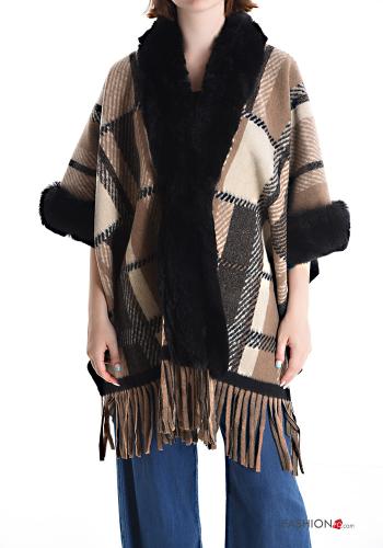 Mantella pelliccia sintetica Fantasia tartan con frange
