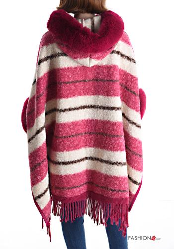 Tartan faux fur Cape with hood with fringe - ph 2