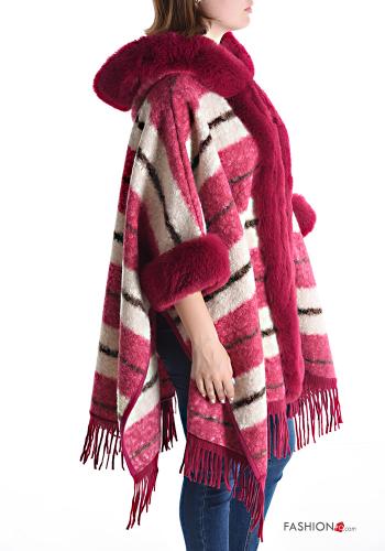Tartan faux fur Cape with hood with fringe - ph 3