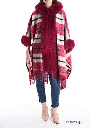 Tartan faux fur Cape with hood with fringe - ph 5