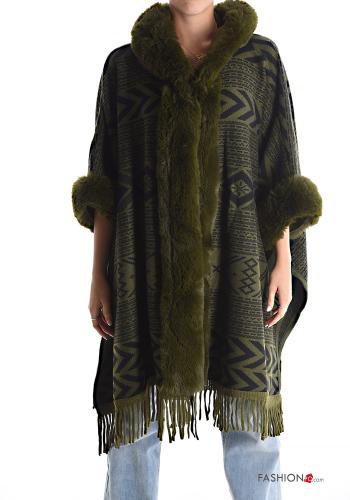 Geometrisches Muster Kunstfell Cape mit Fransen - ph 1