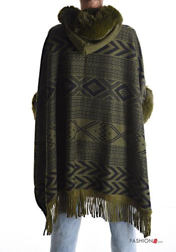 Geometrisches Muster Kunstfell Cape mit Fransen - ph 2