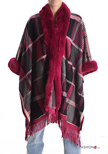 Mantella pelliccia sintetica Fantasia tartan con frange