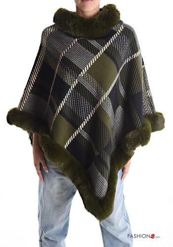 Tartan faux fur Poncho