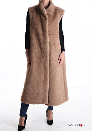Smanicato pelliccia sintetica lungo con tasche senza fodera