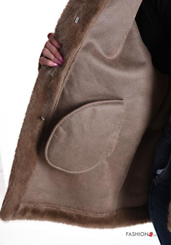 Kunstfell lange ärmel Jacke mit Taschen mit Kapuze - ph 6
