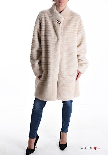 faux fur long sleeve Coat with rhinestones