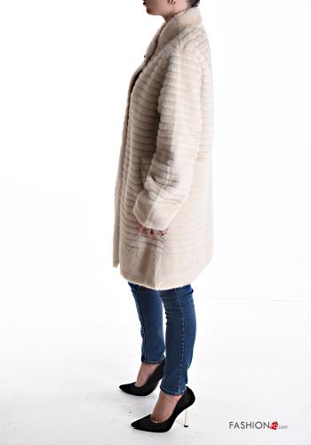 faux fur long sleeve Coat with rhinestones - ph 3
