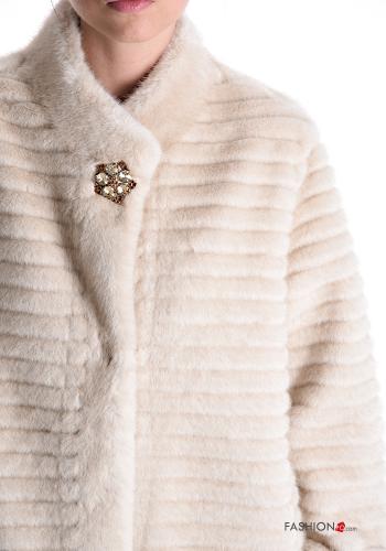 faux fur long sleeve Coat with rhinestones - ph 4