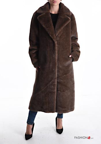 Cappotto lungo pelliccia sintetica maniche lunghe con bottoni senza fodera - ph 1