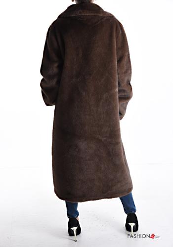 Cappotto lungo pelliccia sintetica maniche lunghe con bottoni senza fodera - ph 2