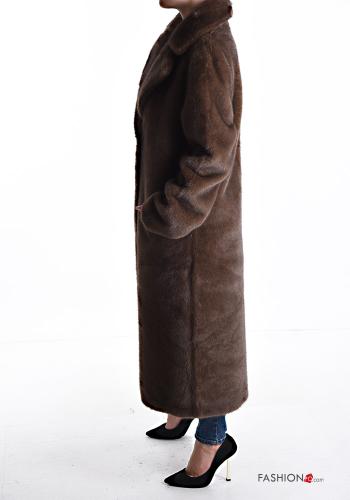 Cappotto lungo pelliccia sintetica maniche lunghe con bottoni senza fodera - ph 3