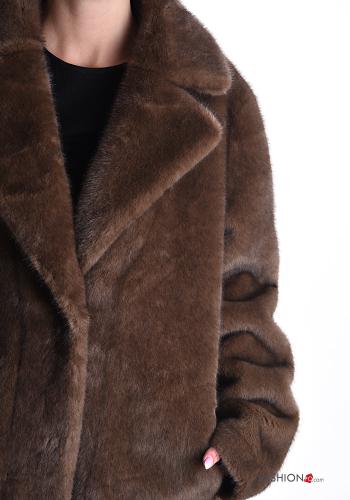 Cappotto lungo pelliccia sintetica maniche lunghe con bottoni senza fodera - ph 4