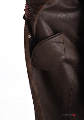 Cappotto lungo pelliccia sintetica maniche lunghe con bottoni senza fodera - ph 5