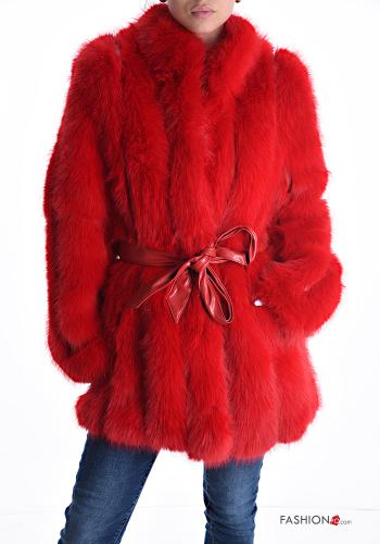 Cappotto pelliccia sintetica maniche lunghe con cintura con tasche