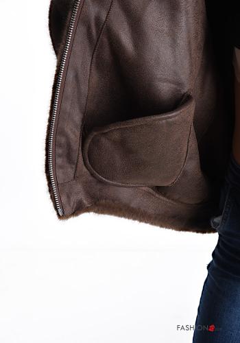 Cappotto pelliccia sintetica maniche lunghe con zip con tasche con cappuccio - ph 6