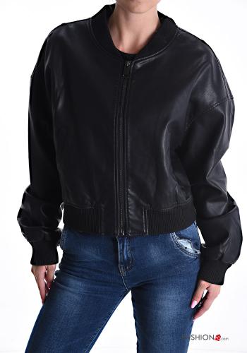 Chiodo ecopelle con zip con fodera