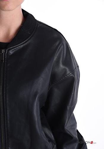 Cazadora estilo biker imitación de cuero con cremallera con forro - ph 4