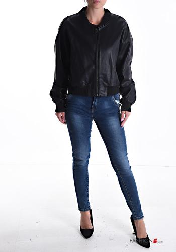 Cazadora estilo biker imitación de cuero con cremallera con forro - ph 5