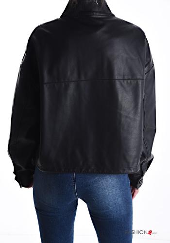 Blouson Style Motard faux cuir à collet à boutons avec doublure - ph 2
