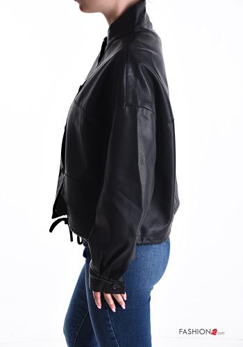 Blouson Style Motard faux cuir à collet à boutons avec doublure - ph 3