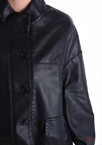 Blouson Style Motard faux cuir à collet à boutons avec doublure - ph 4