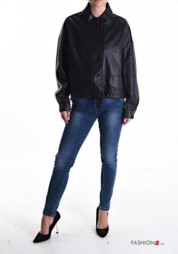 Blouson Style Motard faux cuir à collet à boutons avec doublure - ph 5
