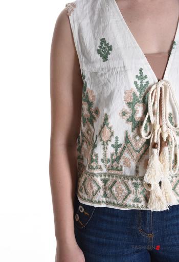 Embroidered adjustable sleeveless Linen Top with v-neck - ph 4
