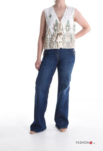 Embroidered adjustable sleeveless Linen Top with v-neck - ph 5