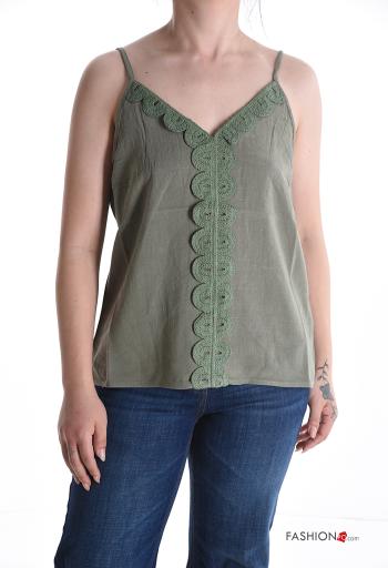 Embroidered adjustable sleeveless Linen Top with v-neck