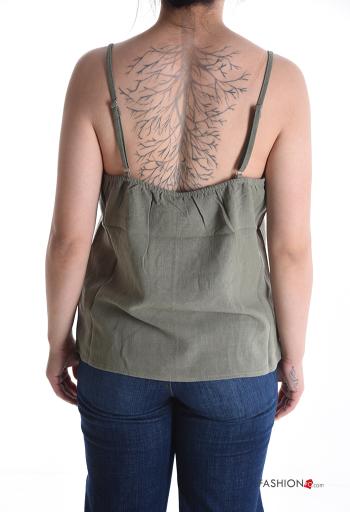 Embroidered adjustable sleeveless Linen Top with v-neck - ph 2