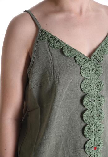 Embroidered adjustable sleeveless Linen Top with v-neck - ph 4