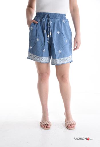 Embroidered Cotton Shorts with pockets with elastic