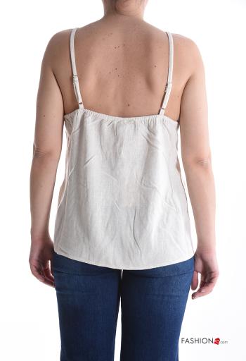 Top in Lino regolabile scollato sulla schiena Fantasia ricamata scollo a V - ph 2
