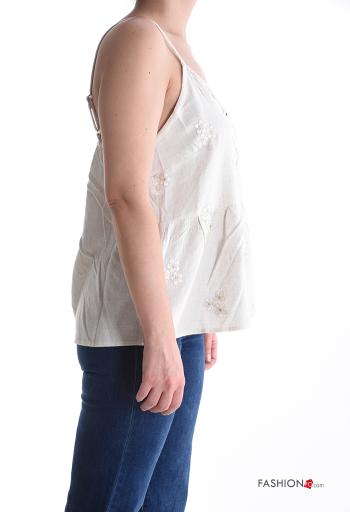 Top in Lino regolabile scollato sulla schiena Fantasia ricamata scollo a V - ph 3