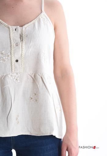 Top in Lino regolabile scollato sulla schiena Fantasia ricamata scollo a V - ph 4