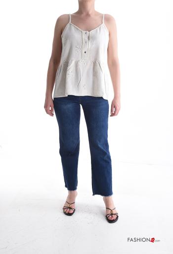 Top in Lino regolabile scollato sulla schiena Fantasia ricamata scollo a V - ph 5