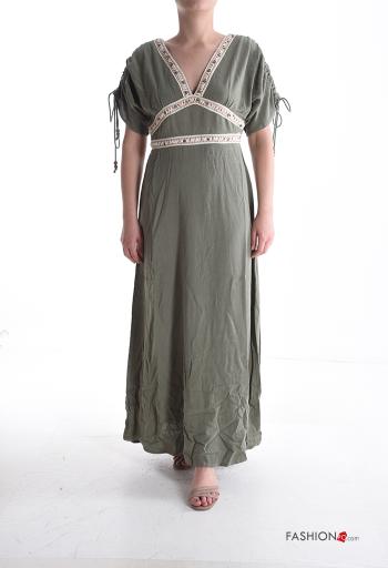 Abito in Lino maniche corte lungo scollo a V con coulisse - ph 1