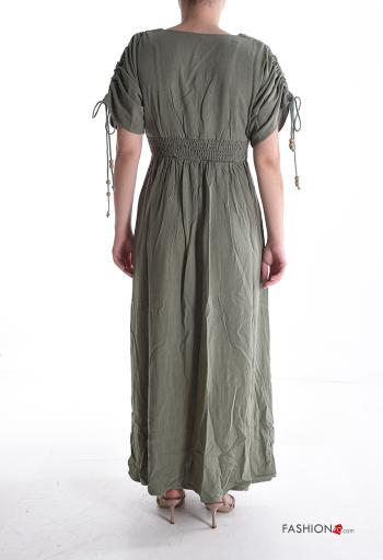 Abito in Lino maniche corte lungo scollo a V con coulisse - ph 2