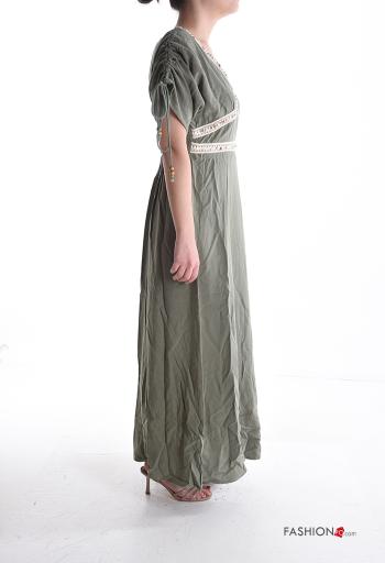 Abito in Lino maniche corte lungo scollo a V con coulisse - ph 3