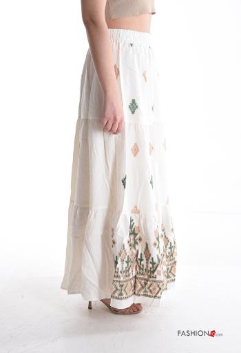 Gonna in Cotone Fantasia ricamata con balze con elastico - ph 3
