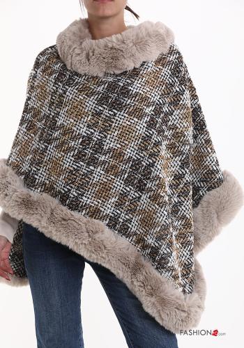 Poncho in Misto Lana pelliccia sintetica Fantasia pied de poule - ph 3