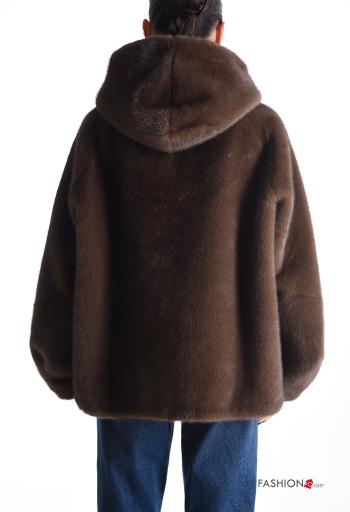 Cappotto in Pelliccia ecologica con strass con bottoni con cappuccio senza fodera con tasche - ph 2