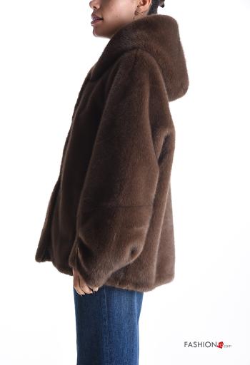 Cappotto in Pelliccia ecologica con strass con bottoni con cappuccio senza fodera con tasche - ph 3