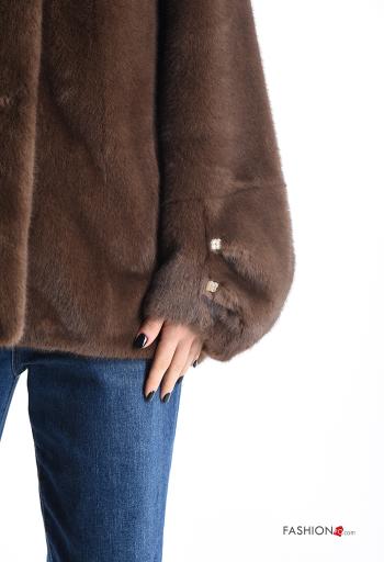 Cappotto in Pelliccia ecologica con strass con bottoni con cappuccio senza fodera con tasche - ph 4