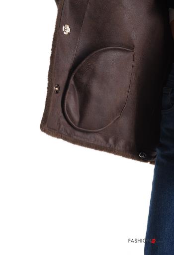 Cappotto in Pelliccia ecologica con strass con bottoni con cappuccio senza fodera con tasche - ph 6