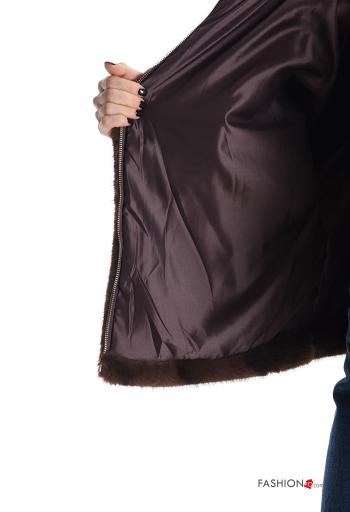 Cappotto in Pelliccia ecologica corto maniche a tre quarti con fodera con zip con cappuccio - ph 6