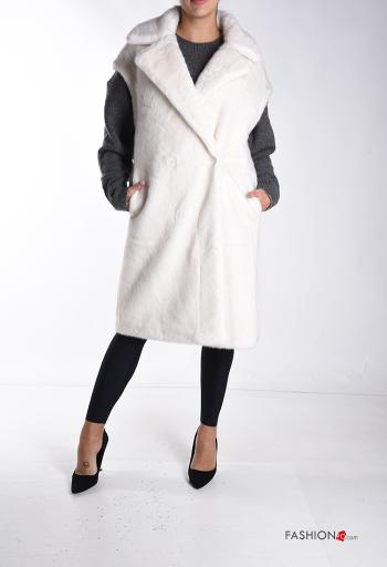 sleeveless Ecological Fur Coat with buttons without lining with pockets - ph 1