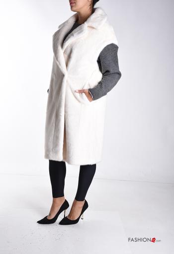 sleeveless Ecological Fur Coat with buttons without lining with pockets - ph 3