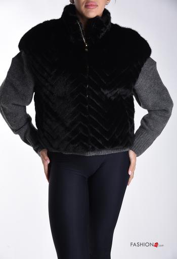 Ecological Fur Gilet with pockets with lining with zip